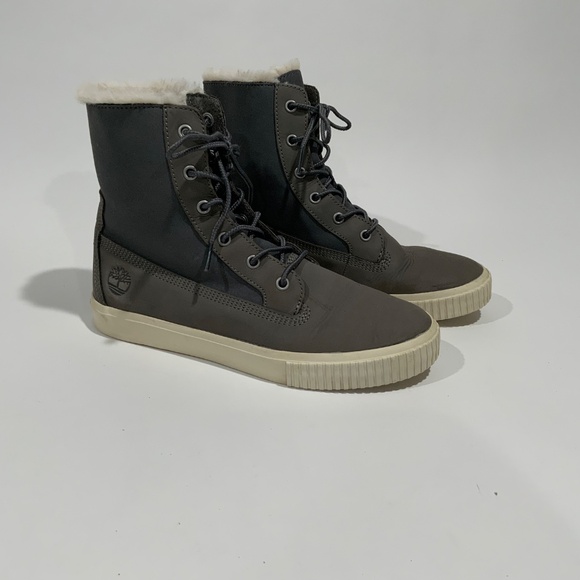 Timberland Women's Skyla Bay Fleece Fold-Down Boots Grey Nubuck - Picture 3 of 7